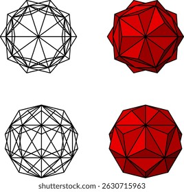 small_triambic_icosahedron vector set , 3D Geometric Shapes Vector Drawing , 3D Mathematical Polyhedra Set