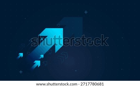 Smaller arrows rise behind it, echoing multiple investments gaining value. And bold blue arrow shoots upward, symbolizing strong financial growth