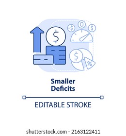 Smaller deficit light blue concept icon. Avoid shortfall. Balanced budget requirement abstract idea thin line illustration. Isolated outline drawing. Editable stroke. Arial, Myriad Pro-Bold fonts used