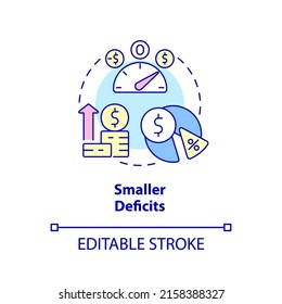 Smaller deficits concept icon. Avoid shortfall. Balanced budget requirement abstract idea thin line illustration. Isolated outline drawing. Editable stroke. Arial, Myriad Pro-Bold fonts used