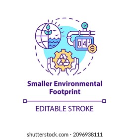 Smaller environmental footprint concept icon. Sustainable producing abstract idea thin line illustration. Isolated outline drawing. Editable stroke. Roboto-Medium, Myriad Pro-Bold fonts used