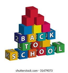Smaller school with red roof built of toy blocks with the inscription