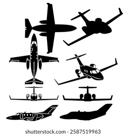 Smallest bizjet airplane vector set