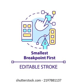 Smallest breakpoint first concept icon. Mobile first design process abstract idea thin line illustration. Isolated outline drawing. Editable stroke. Arial, Myriad Pro-Bold fonts used