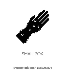 Icono de picor negro Smallpox. Enfermedad dermatológica contagiosa, símbolo de silueta de enfermedad infecciosa en el espacio blanco. Virus variola, irritación cutánea. Mano humana con ilustración aislada del vector de erupción