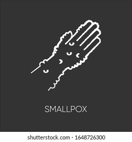Smallpox chalk white icon on black background. Contagious dermatological disease, infectious illness. Variola virus, skin irritation. Human hand with rash isolated vector chalkboard illustration