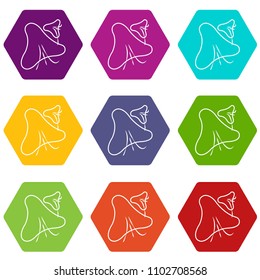 Smallpox virus icons 9 set coloful isolated on white for web