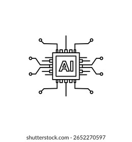 Ícone de chip de IA de pequena escala com estrutura de circuito compacta e processador central. Perfeito para designs mínimos e aplicativos digitais.