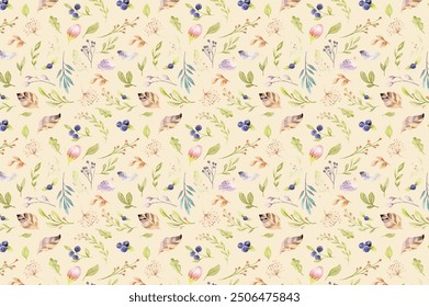 Small-scale flowers with a simple, adorable pattern. crosswise millefleurs. Floral seamless background for scrapbooking, gift wrapping, wallpaper, textile or book covers, and manufacturing.