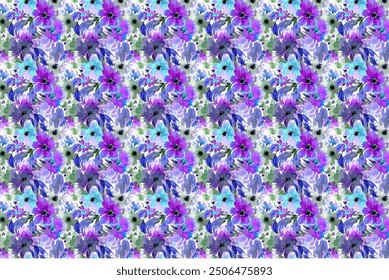 Small-scale flowers with a simple, adorable pattern. crosswise millefleurs. Floral seamless background for scrapbooking, gift wrapping, wallpaper, textile or book covers, and manufacturing.