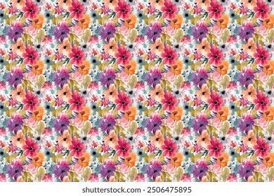 Small-scale flowers with a simple, adorable pattern. crosswise millefleurs. Floral seamless background for scrapbooking, gift wrapping, wallpaper, textile or book covers, and manufacturing.