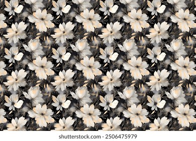 Small-scale flowers with a simple, adorable pattern. crosswise millefleurs. Floral seamless background for scrapbooking, gift wrapping, wallpaper, textile or book covers, and manufacturing.