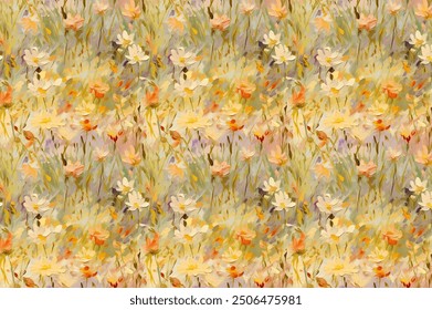 Small-scale flowers with a simple, adorable pattern. crosswise millefleurs. Floral seamless background for scrapbooking, gift wrapping, wallpaper, textile or book covers, and manufacturing.