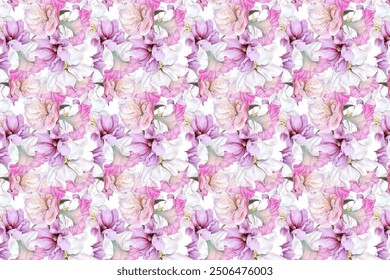 Small-scale flowers with a simple, adorable pattern. crosswise millefleurs. Floral seamless background for scrapbooking, gift wrapping, wallpaper, textile or book covers, and manufacturing.