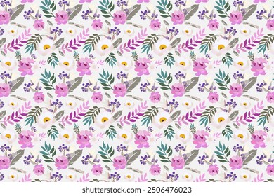 Small-scale flowers with a simple, adorable pattern. crosswise millefleurs. Floral seamless background for scrapbooking, gift wrapping, wallpaper, textile or book covers, and manufacturing.