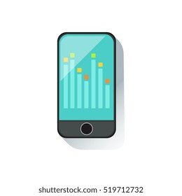 Smarphone With Chart On Blue Screen Office Worker Desk Element Part Of Workplace Tools And Stationary Set Of Objects
