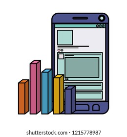 smarphone with statistics charts isolated icon