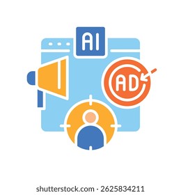 Smart ad targeting color flat icon for digital and print projects.  Minimal clean icons for apps and websites. Modern simple icons for UI UX and branding
