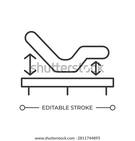 Smart adjustable bed technology line icon. Ergonomic sleep. Customizable wellness furniture. Pointing arrows. Isolated vector illustration. Outline symbol. Simple linear drawing. Editable stroke