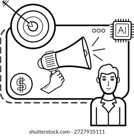 Smart Advertising with Artificial Intelligence concept, Intelligent Audience Targeting System vector icon design, AI automation stock illustration