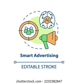 Smart advertising concept icon. Artificial intelligence. Digital marketing abstract idea thin line illustration. Isolated outline drawing. Editable stroke. Arial, Myriad Pro-Bold fonts used