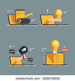 Smart advertising icons set. Flat set of 4 smart advertising vector icons for web on gray background.