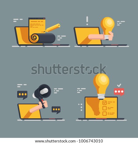 Smart advertising icons set. Flat set of 4 smart advertising vector icons for web on gray background.