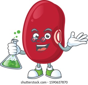 Smart adzuki beans cartoon character holding glass tube