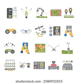 Smart agriculture flat icons set. Vector isolated element. 