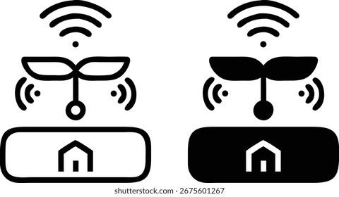 Smart Agriculture Icon Vektor, IoT Plant Sensor Symbol, Wireless Farming Technology Silhouette Illustration