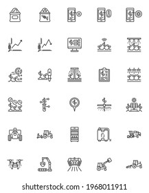 Smart agriculture line icons set. linear style symbols collection, outline signs pack. Smart farming vector graphics. Set includes icons as agriculture innovation technology, farm machinery, harvester