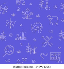 Smart agriculture line seamless pattern. Regenerative farming technologies, permaculture. Vector illustration.