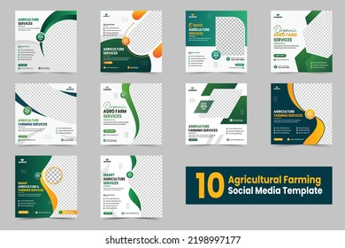 Smart Agriculture Service Social Media Post Banner Bundle Or Lawn Mower Gardening Landscaping Banner Set. Smart Farming Innovation, Agricultural Technology, Web Banner, Flyer Template, Green Field