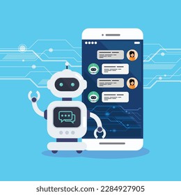 Smart Ai chat bot communicate with human. Artificial IntelligenceVector illustration