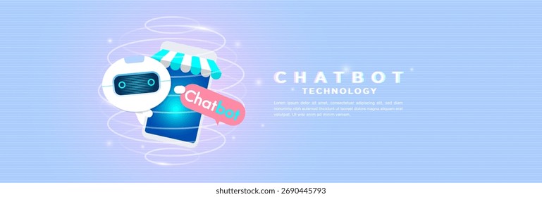 Smart AI chatbot y diseño de icono de tienda móvil para el comercio electrónico, servicio en línea e ilustración de concepto de asistente de Cliente virtual.