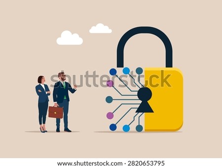 Smart AI lock. Engineering technological, digital technology. Unlock business accessibility. Solve business problem, professional to give solutions. Modern vector illustration in flat style