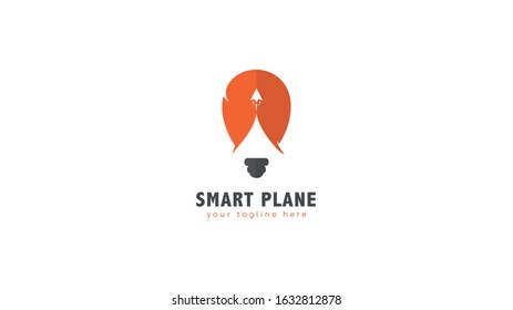 smart airplane logo design, with a light bulb concept with a jet plane