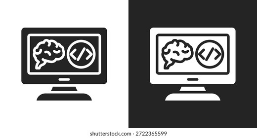 Icono de algoritmo inteligente en estilo de glifo blanco y negro