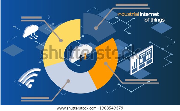 Smart analytics industrial internet of things. Pie\
chart divided into sectors. Dynamics of growing changing indicators\
for data analysis in cloud storage. Success business diagram\
statistics graph
