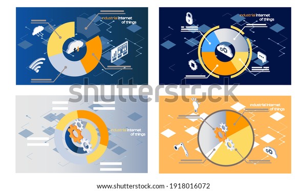 Smart analytics industrial internet of things. Set
of four pie charts divided into sectors. Dynamics of growing
changing indicators for data analysis. Success business diagram
statistics graph