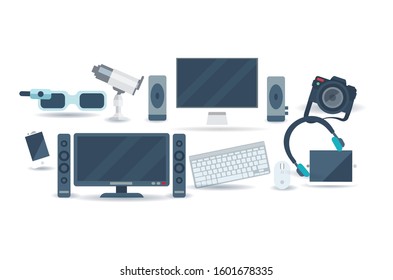 Smart appliances Computer speaker camera keyboard mobile vector Illustration isolated on White Background