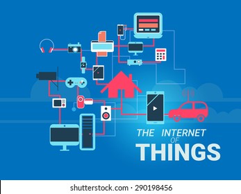 Smart appliances in network. Concept for Internet of Things showing many different connection between device