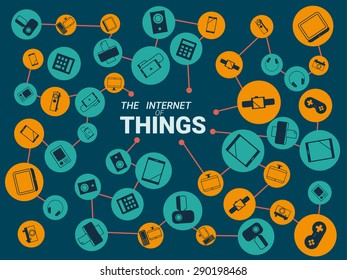 Smart appliances in network. Concept for Internet of Things showing many different connection between device