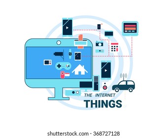 Smart appliances in network. Concept for Internet of Things showing many different connection between device