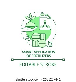 Smart Application Of Fertilizers Green Concept Icon. Increased Crop Yield Abstract Idea Thin Line Illustration. Isolated Outline Drawing. Editable Stroke. Arial, Myriad Pro-Bold Fonts Used
