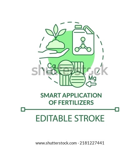 Smart application of fertilizers green concept icon. Increased crop yield abstract idea thin line illustration. Isolated outline drawing. Editable stroke. Arial, Myriad Pro-Bold fonts used

