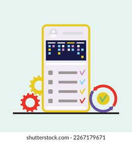 Smart application for management and planning, to do list in smartphone. Vector of task manager and scheduling app, goal tracking and progress tracker, project management and calendar app illustration