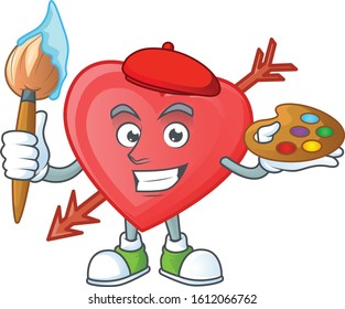 Smart arrow love painter mascot icon with brush