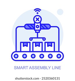 Icono de concepto de línea de ensamblaje inteligente. Fábrica inteligente. Tecnologías modernas. Industria 4.0. Producción automatizada. Ilustración lineal de Vector.