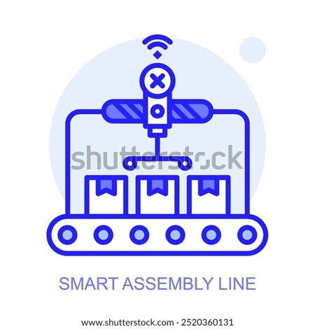 Smart Assembly Line concept icon. Smart factory. Modern technologies. Industry 4.0. Automated production. Vector linear illustration.